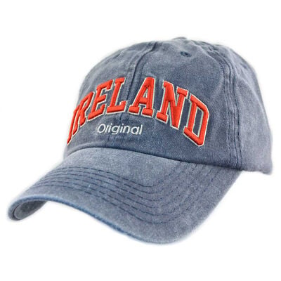 Navy Baseball Cap With Red Ireland Original Text  Design With Adjustable Strap