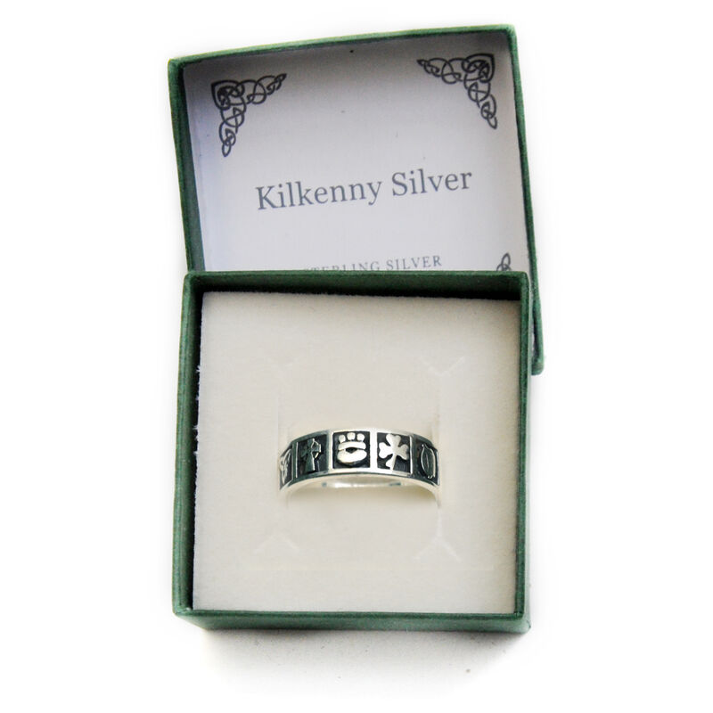 Hallmarked Sterling Silver Symbols Of Ireland Ring Presented In A Box