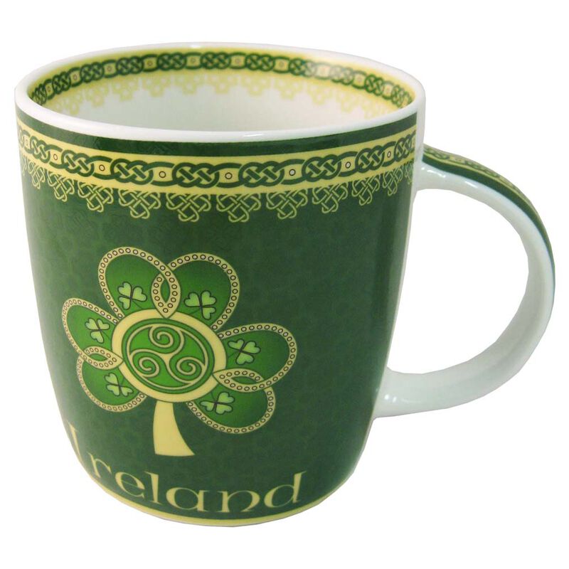 Shamrock Spiral Ireland Mug With A Green And Yellow Celtic Design