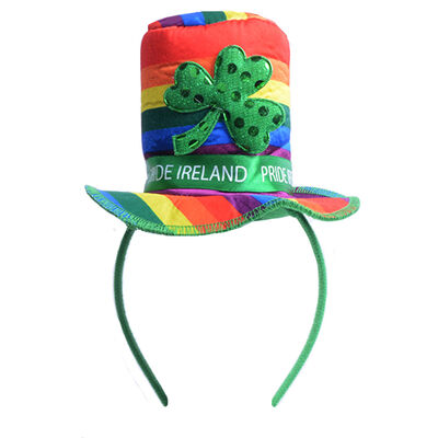 Multi-Coloured Pride Top Hat Hairband with Shamrock and Pride Ireland Ribbon