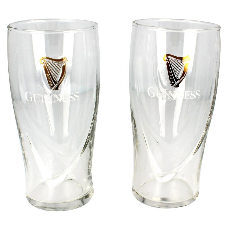 Guinness Logo Two-Pack Pint Glass Set With Embossed Gold Harp