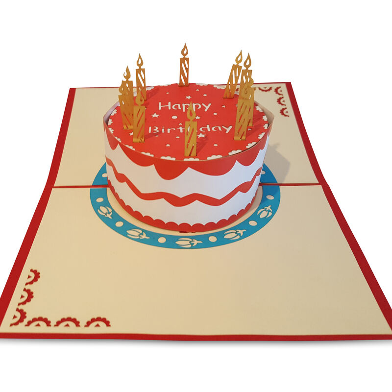 Pop-Up Card with Birthday Cake Design  Red Colour