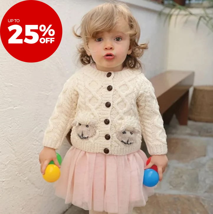 Go to the product listing page for all kids aran knitwear products