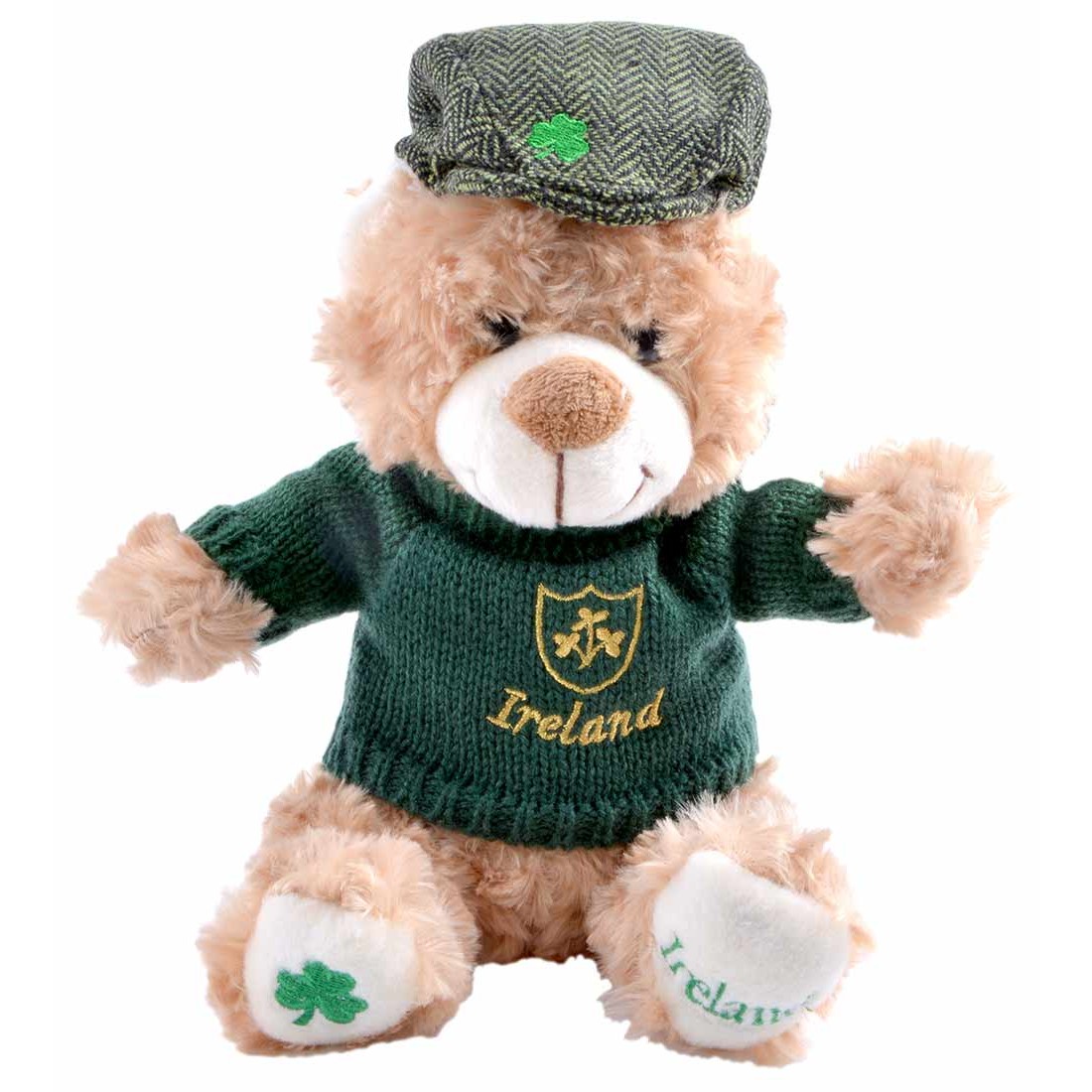 IRELAND IRISH WOOLIES TEDDY BEAR WITH CREAM WOLLY SWEATER HOODIE SHAMROCK